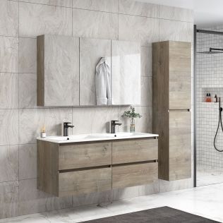 Emma 120 cm badeværelsesmøbel dobbel grå eg med 1 højskab
