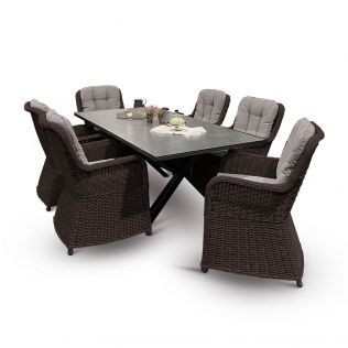 Skjærgården Living spisebordssæt 210 cm med 6 stole i chocolate flet og bord i antracit aluminium