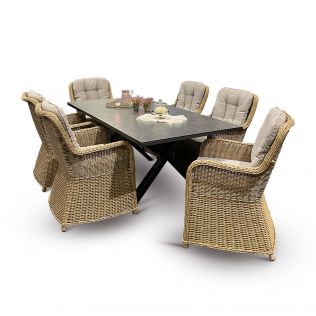 Skjærgården Living spisebordssæt 210 cm med 6 stole i naturmix flet og bord i antracit aluminium