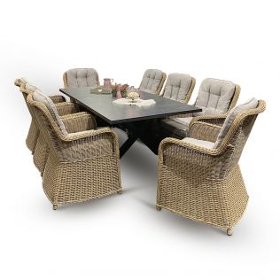 Skjærgården Living XL spisebordssæt 210 cm med 8 stole i naturmix flet og bord i antracit aluminium