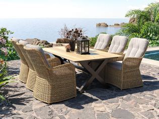Villa - Havesæt med HPL bord 220 cm og 6 Living-stole i naturmix