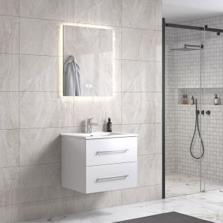 LindaDesign 60 cm badeværelsesmøbel m/hvid håndvask og spejl