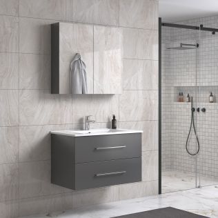 LindaDesign 80 cm grå mat badeværelsesmøbel m/spejlskap