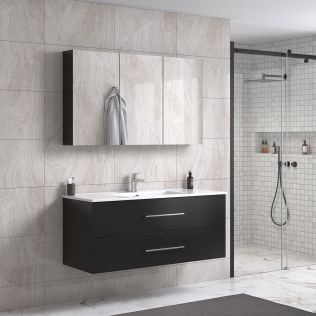 LindaDesign 120 cm sort matt badeværelsesmøbel m/spejlskap