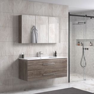 LindaDesign 120 cm grå alm badeværelsesmøbel m/spejlskap