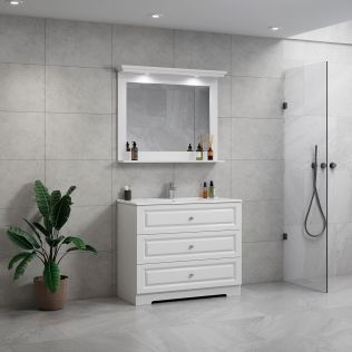 ModeniComfort 100 cm hvid mat badeværelsesmøbel m/hvid håndvask og spejl