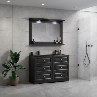 ModeniComfort 120 cm sort mat badeværelsesmøbel m/sort håndvask og spejl