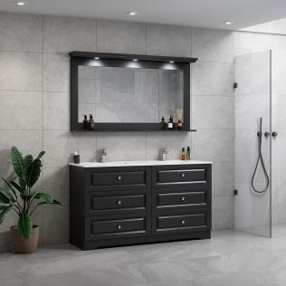 ModeniComfort 150 cm sort mat badeværelsesmøbel m/hvid håndvask og spejl