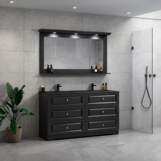ModeniComfort 150 cm sort mat badeværelsesmøbel m/sort håndvask og spejl