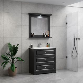 ModeniComfort 80 cm sort mat badeværelsesmøbel m/hvid håndvask og spejl
