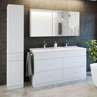 Moderna 150 cm badeværelsesmøbel hvid mat med 1 højskab
