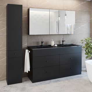 Moderna 150 cm badeværelsesmøbel sort mat med 1 højskab