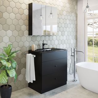Moderna 80 cm badeværelsesmøbel i sort mat m/sort servant