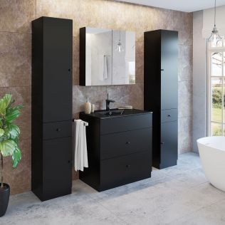 Moderna 80 cm badeværelsesmøbel sort mat med 2 højskabe