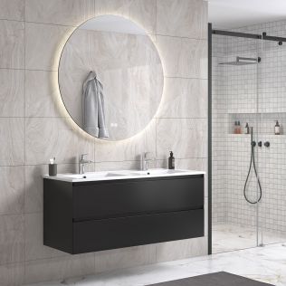 NoraDesign 120 cm badeværelsesmøbel dobbel m/hvid rundt og spejl