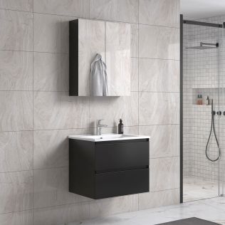 NoraDesign 60 cm badeværelsesmøbel m/hvid håndvask og spejlskap