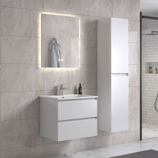 NoraDesign 60 cm hvid mat badeværelsesmøbel med spejl og 1 højskab