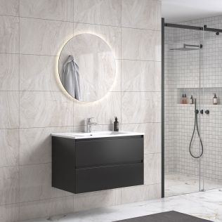 NoraDesign 80 cm badeværelsesmøbel m/hvid rundt og spejl